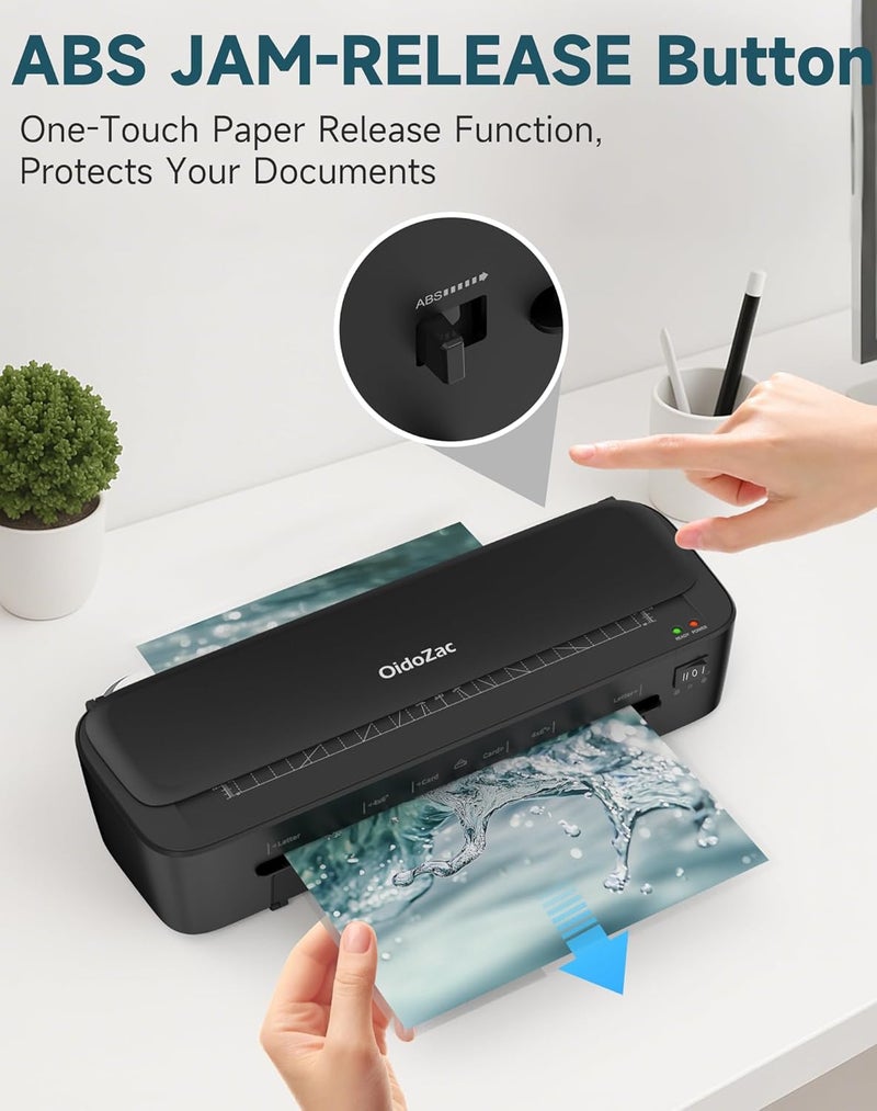 OidoZac Laminator Machine, 11 in 1 Laminating Never Jam Technology with 36 Laminating Sheets, 9 Inch Thermal Laminator A4 Laminating Machine Hot & Cold Mode for Home Office School Black - Image 4